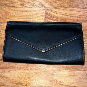 NWOT Pleather Clutch Black With Gold Trim